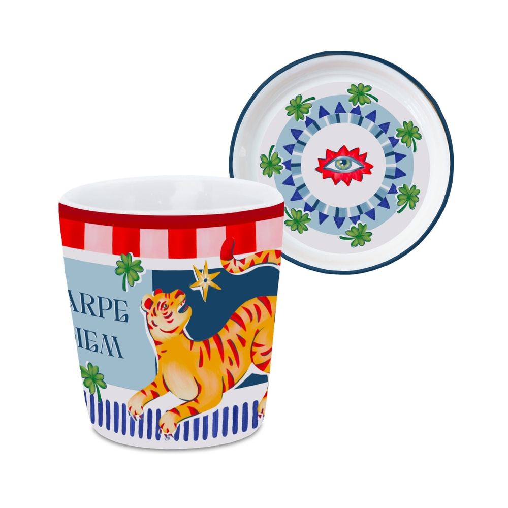 Baci Milano Dolce Far Niente Kaplan Desenli Kapaklı/Tabaklı Espresso Bardağı   Ø 5,5 cm, H 7 cm görseli 1