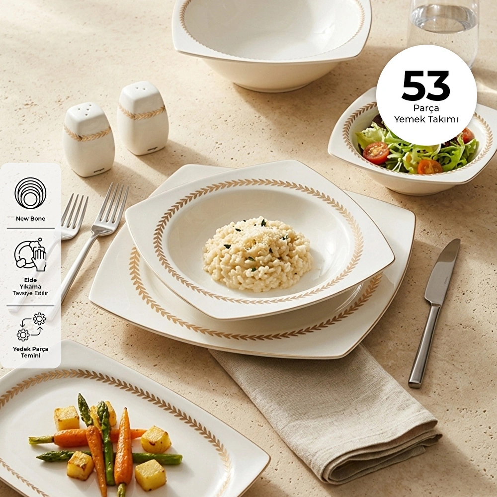 Emsan Başak 53 Parça 12 Kişilik Kare Yemek Takımı görseli 1