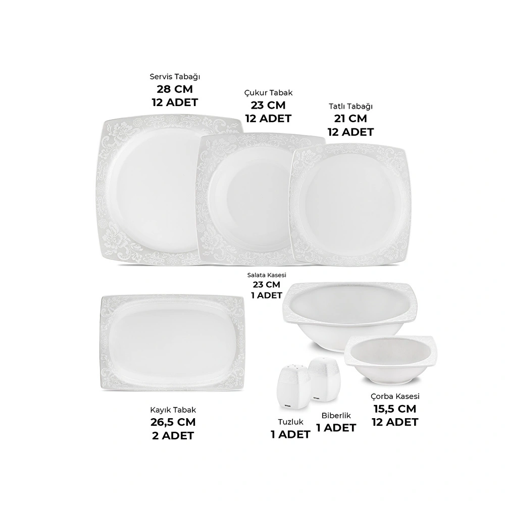 Emsan Flora 53 Parça 12 Kişilik Kare Yemek Takımı görseli 2