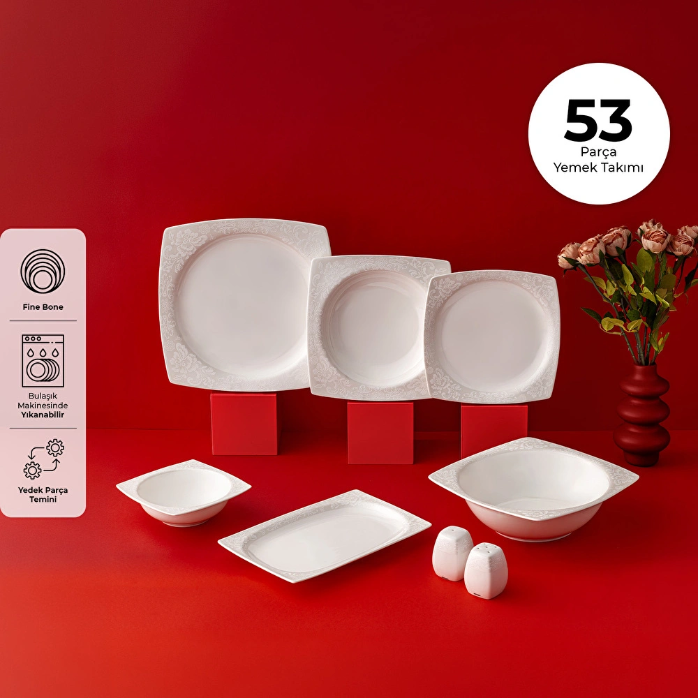 Emsan Flora 53 Parça 12 Kişilik Kare Yemek Takımı görseli 1