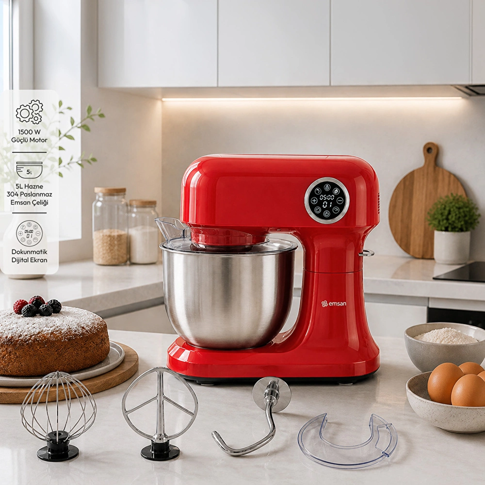 Emsan Bella Gusto Pro Dijital Ekranlı Stand Mikser Kırmızı 1500W görseli 1