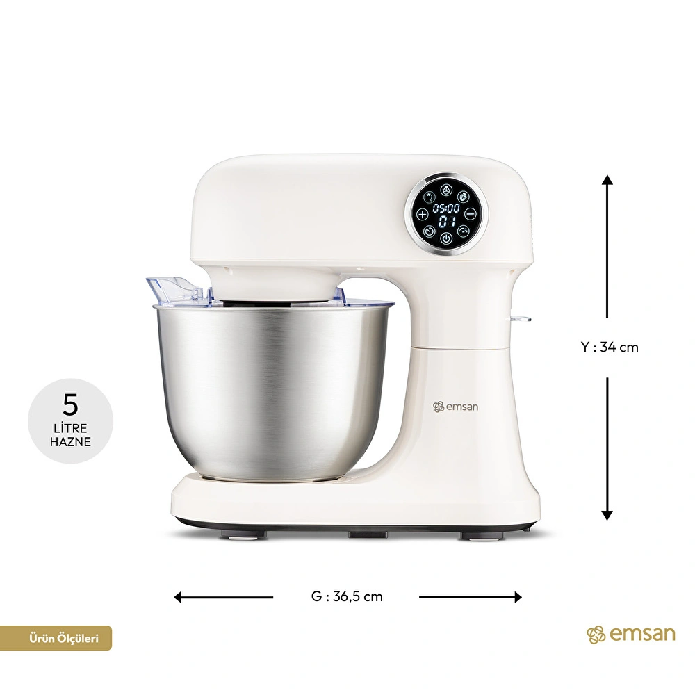 Emsan Bella Gusto Pro Dijital Ekranlı Stand Mikser Krem 1500W görseli 2