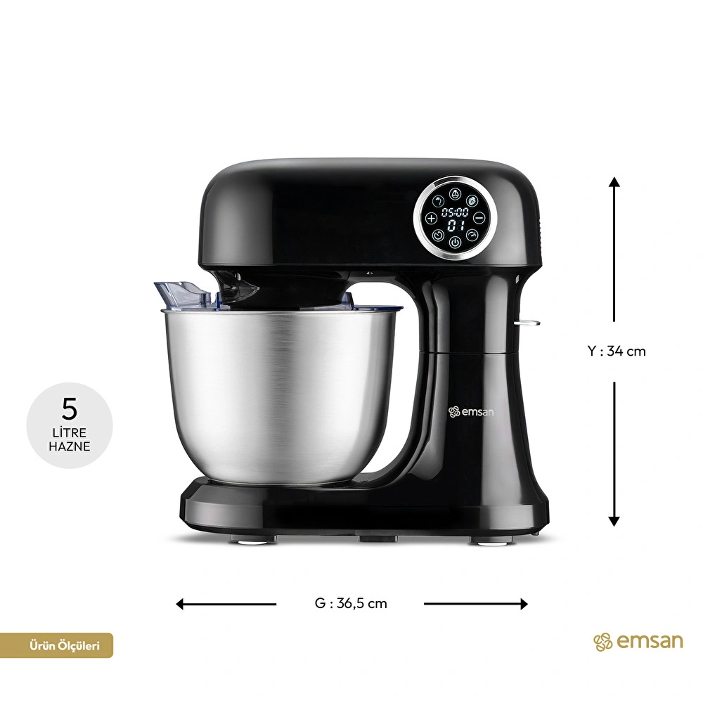 Emsan Bella Gusto Pro Dijital Ekranlı Stand Mikser Siyah 1500W görseli 2