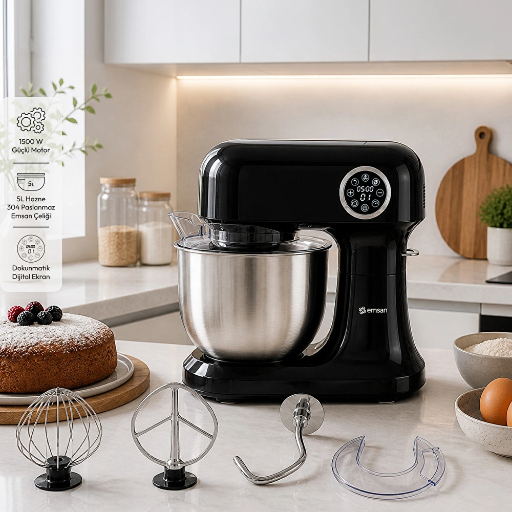 Emsan Bella Gusto Pro Dijital Ekranlı Stand Mikser Siyah 1500W görseli 1
