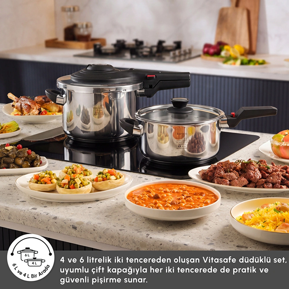 Karaca Vitasafe Düdüklü Tencere Seti 4+6 Litre görseli 3