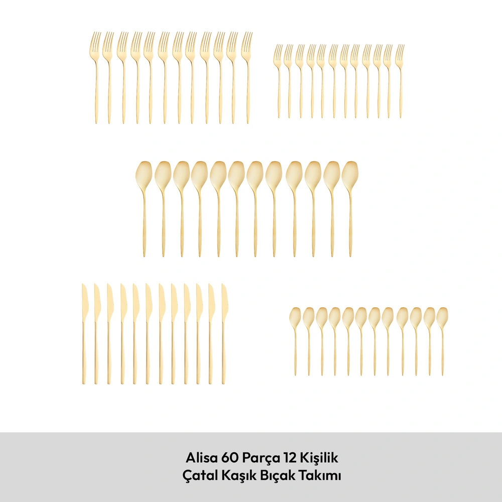 Emsan Alisa Parlak Gold 60 Parça 12 Kişilik Çatal Kaşık Bıçak Takımı görseli 2