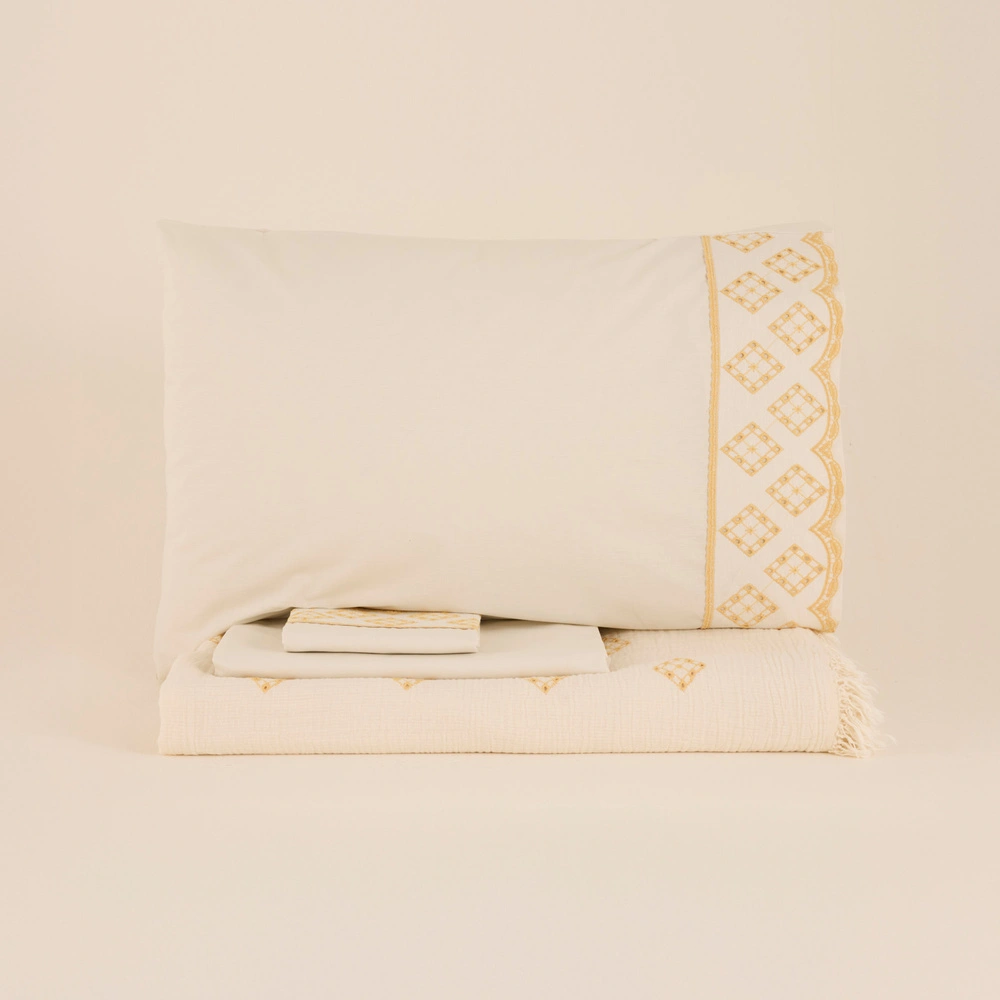 Karaca Home Nobile Brodeli Muslin Çift Kişilik Pike Takımı Sarı görseli 3