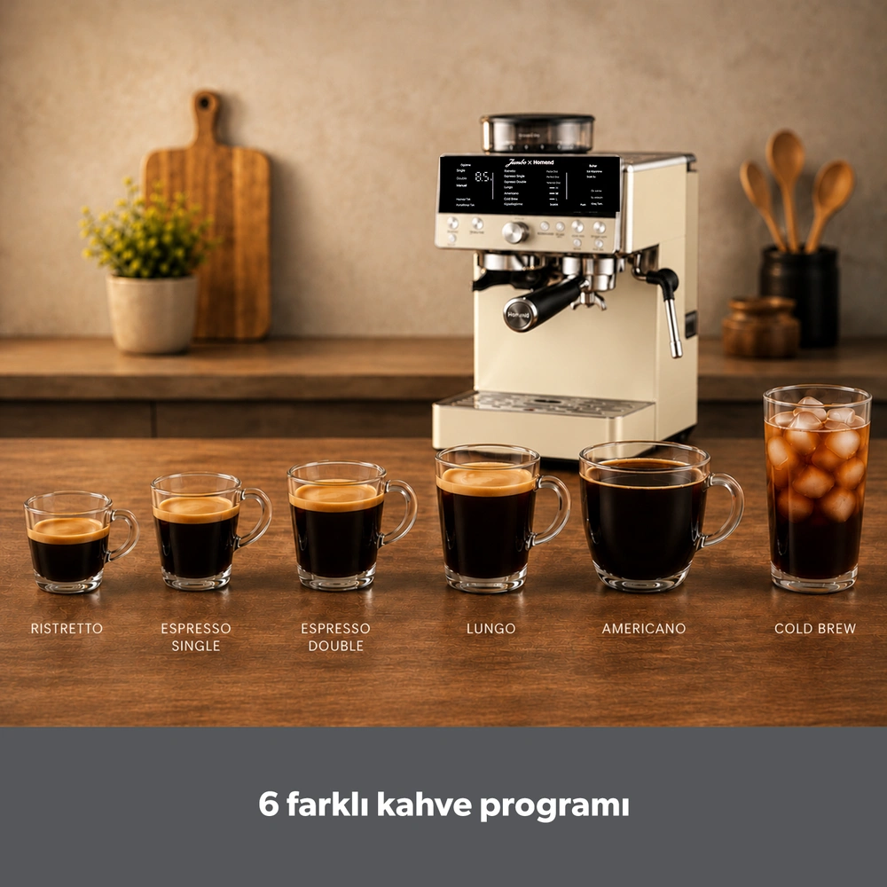 Jumbo X Homend LattePrimo 5018H Barista Tipi Çekirdek Öğütücülü Espresso Makinesi, 20 Sıcak ve Soğuk İçecek görseli 3