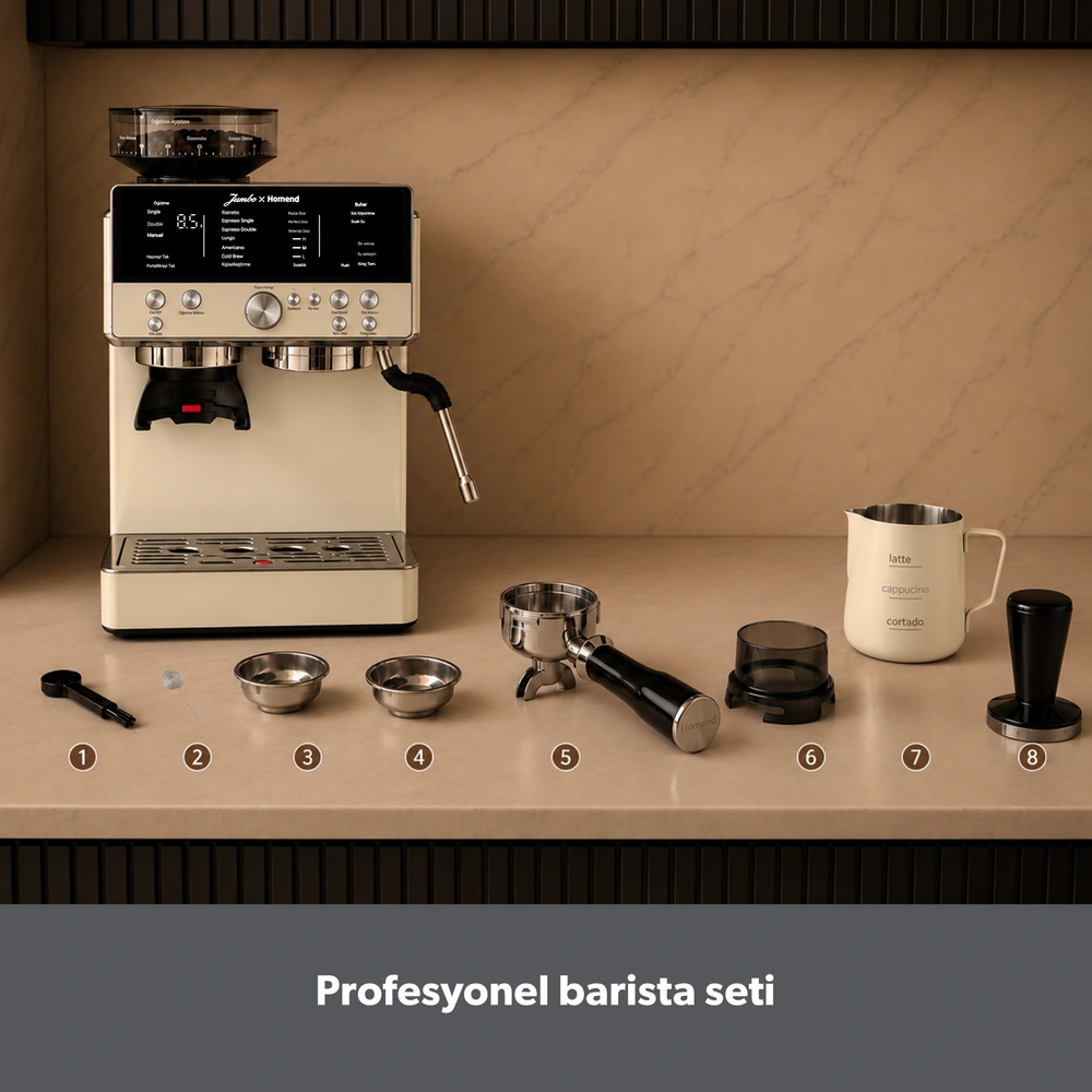 Jumbo X Homend LattePrimo 5018H Barista Tipi Çekirdek Öğütücülü Espresso Makinesi, 20 Sıcak ve Soğuk İçecek görseli 4