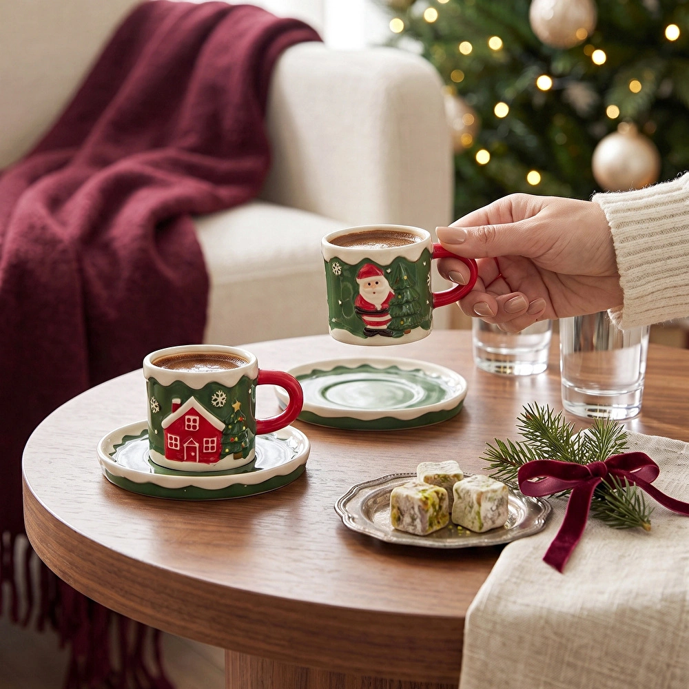 Karaca New Year Yılbaşı Santa House 2 Kişilik Kahve Fincan Takımı 110 ml görseli 3