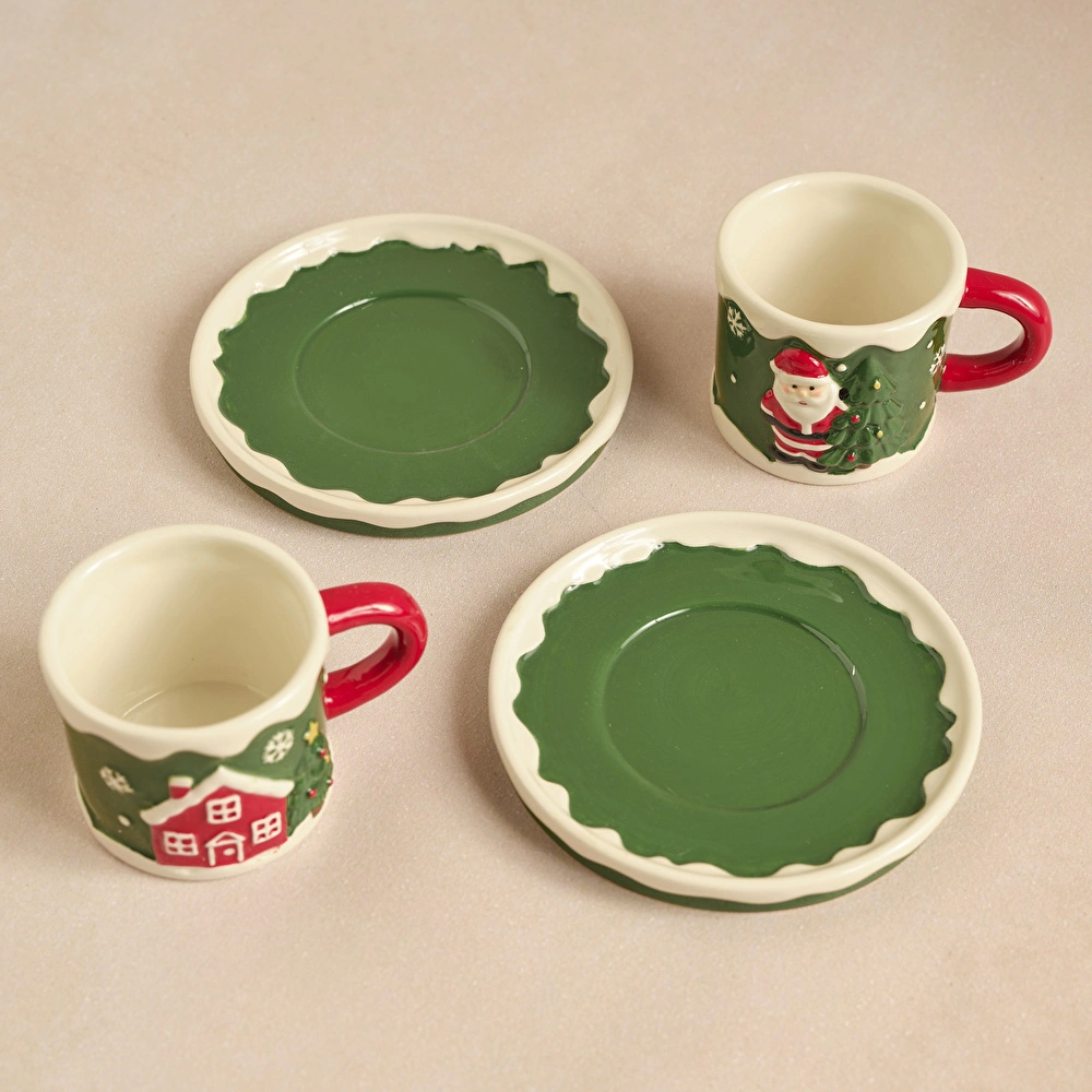Karaca New Year Yılbaşı Santa House 2 Kişilik Kahve Fincan Takımı 110 ml görseli 5