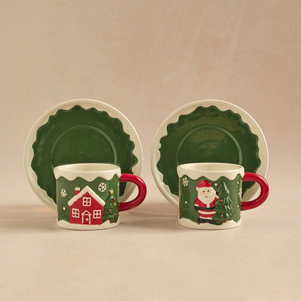 Karaca New Year Yılbaşı Santa House 2 Kişilik Kahve Fincan Takımı 110 ml görseli 4