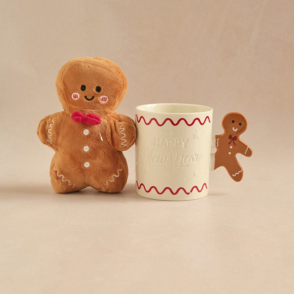 Karaca New Year Yılbaşı Fluffy Cookie Peluş Oyuncak Hediyeli Kupa Seti 460 ml görseli 1