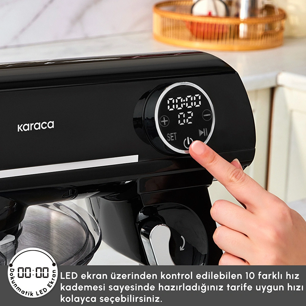 Karaca Multichef Artisan Kıyma Çekme/ Sucuk-Sosis/İçli Köfte Aparatlı Digital Ekran Tam Döküm Kıyma Aparatlı Hamur Yoğurma Makinesi Black 7L görseli 4