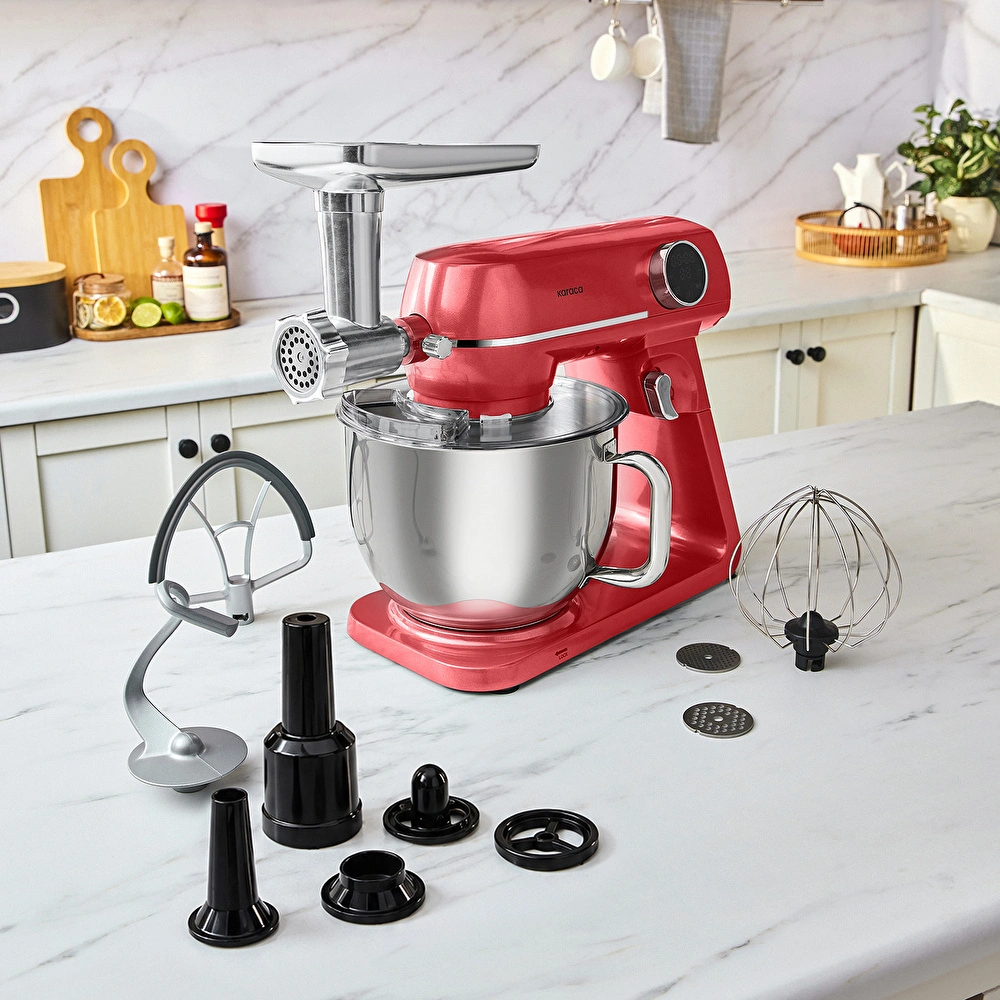 Karaca Multichef Artisan Kıyma Çekme/ Sucuk-Sosis/İçli Köfte Aparatlı Digital Ekran Tam Döküm Kıyma Aparatlı Hamur Yoğurma Makinesi Red 7L görseli 1
