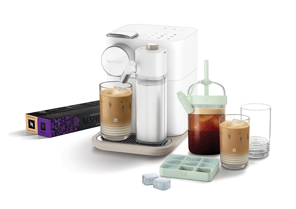 Nespresso F541 Gran Lattissima Beyaz Kahve Makinesi Seti ve Kahve Aksesuarları ile 2 Kapsül Termos Bardak ve Buz Kalıbı görseli 2