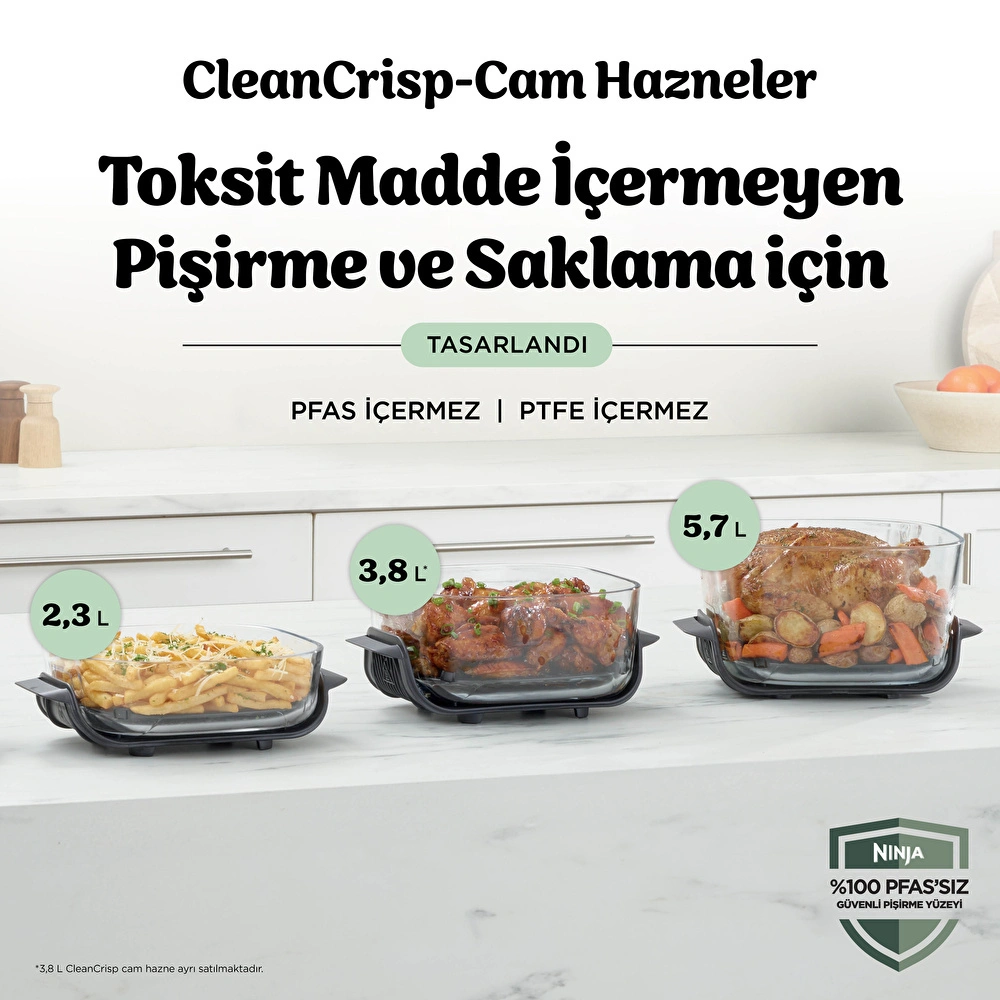 Ninja Crispi Pro 7-in-1 XL Cam Hazneli Pişirme Sistemi AshGreen görseli 9