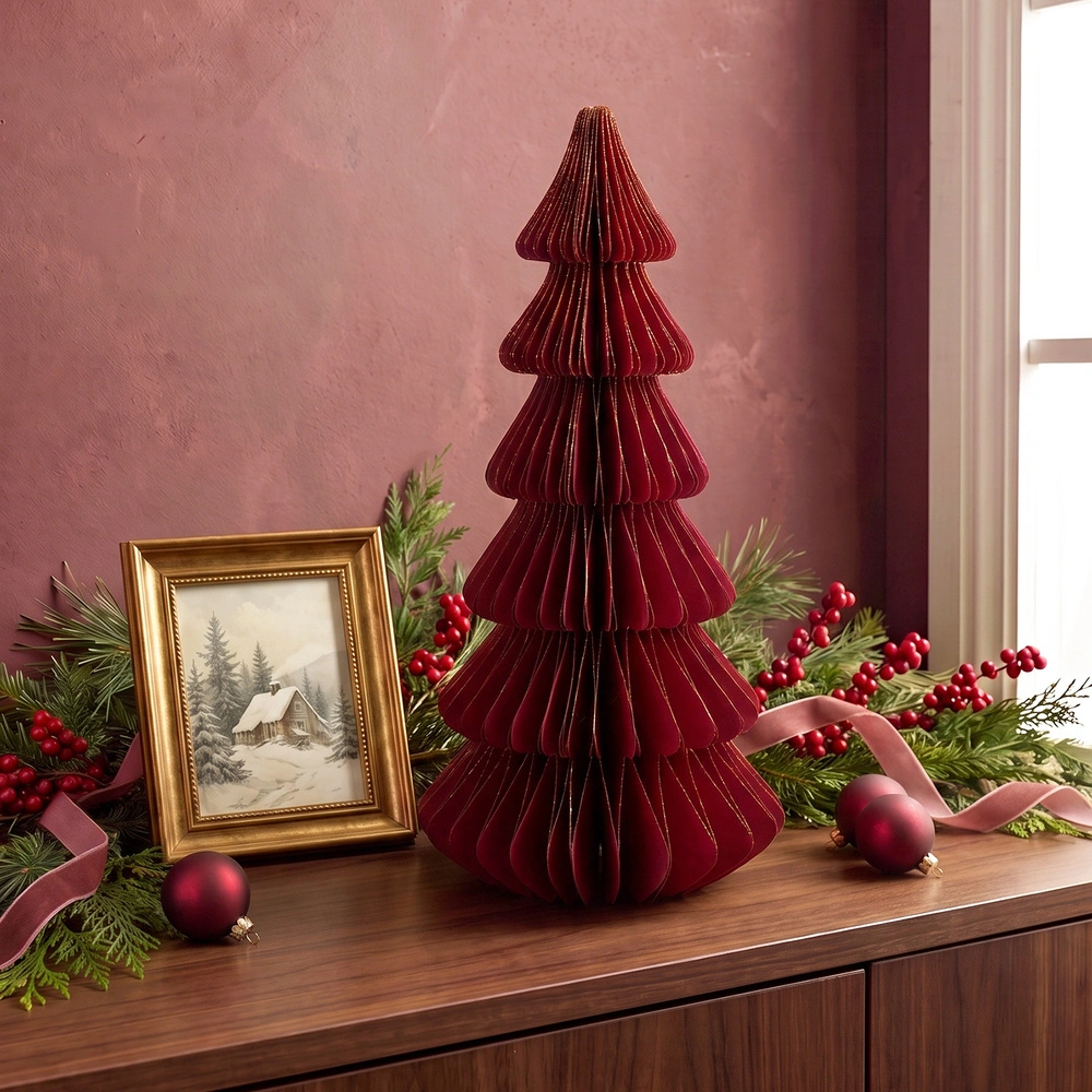 Karaca Home New Year Velvet Glow Kağıt Çam Ağacı Dekoratif Obje 23x23x45 cm görseli 1