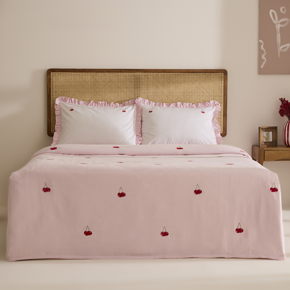Karaca Home Cherry Grove Çift Kişilik Nakışlı %100 Pamuk Müslin Pike Takımı Pembe görseli 2