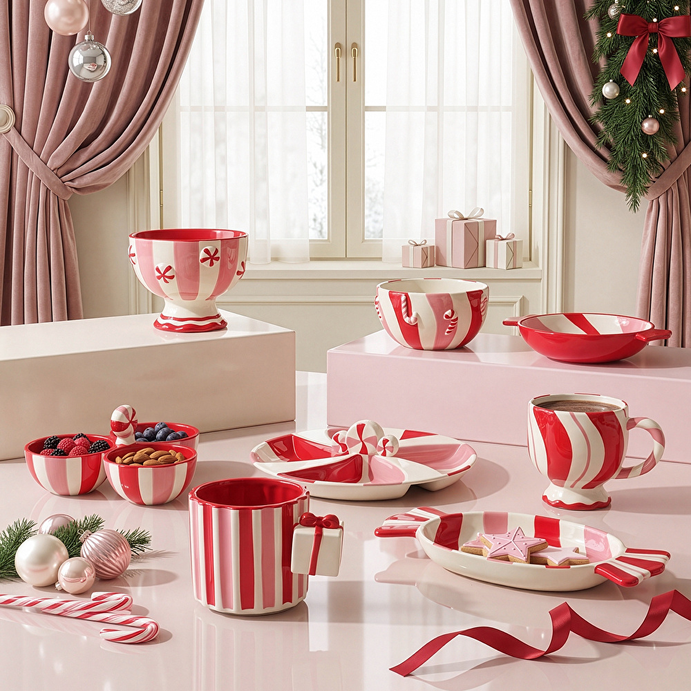 Karaca New Year Candy Twist Pink Bölmeli Sunumluk 27 cm görseli 5