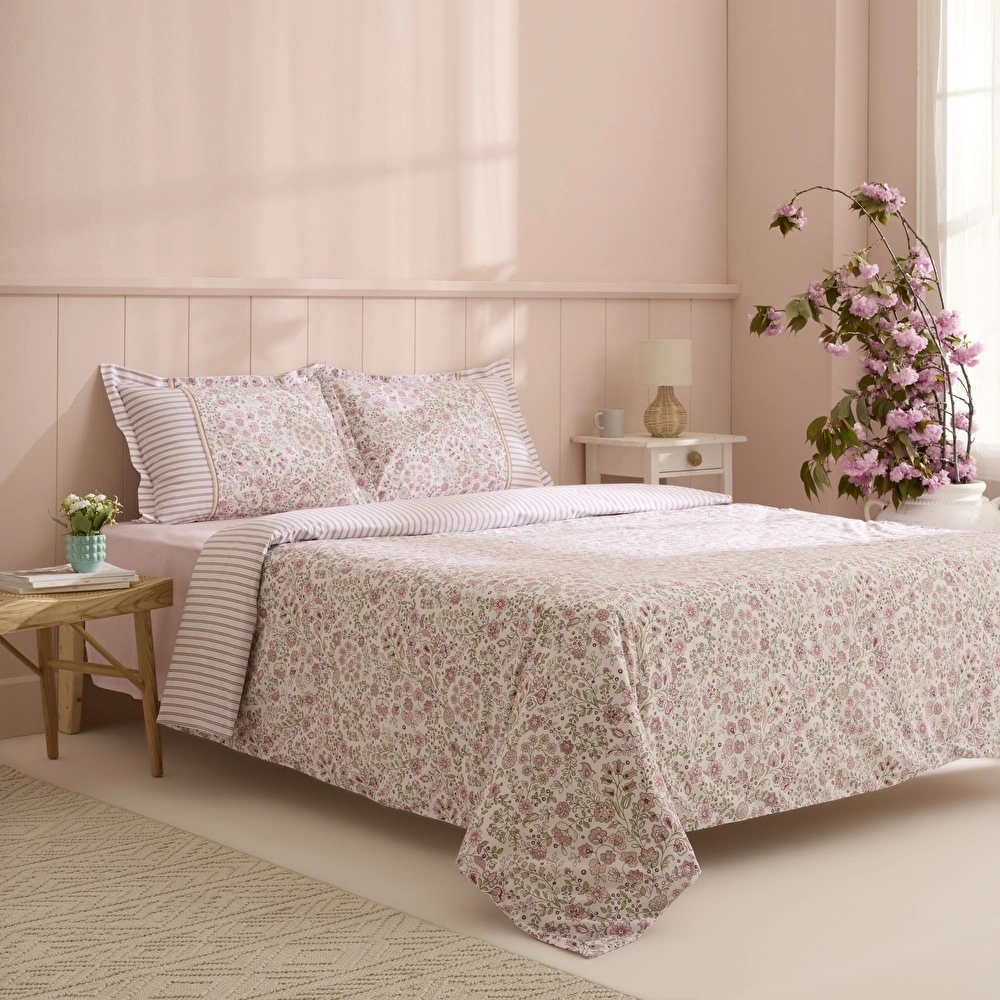 Kaşmir Home Aldira %100 Pamuk Çift Kişilik Nevresim Takımı Pembe görseli 7