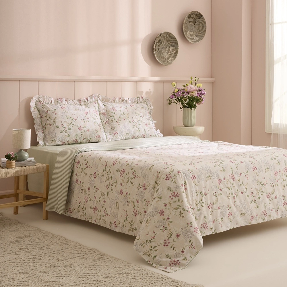 Kaşmir Home Papillon %100 Pamuk Çift Kişilik Nevresim Takımı Çağla görseli 7