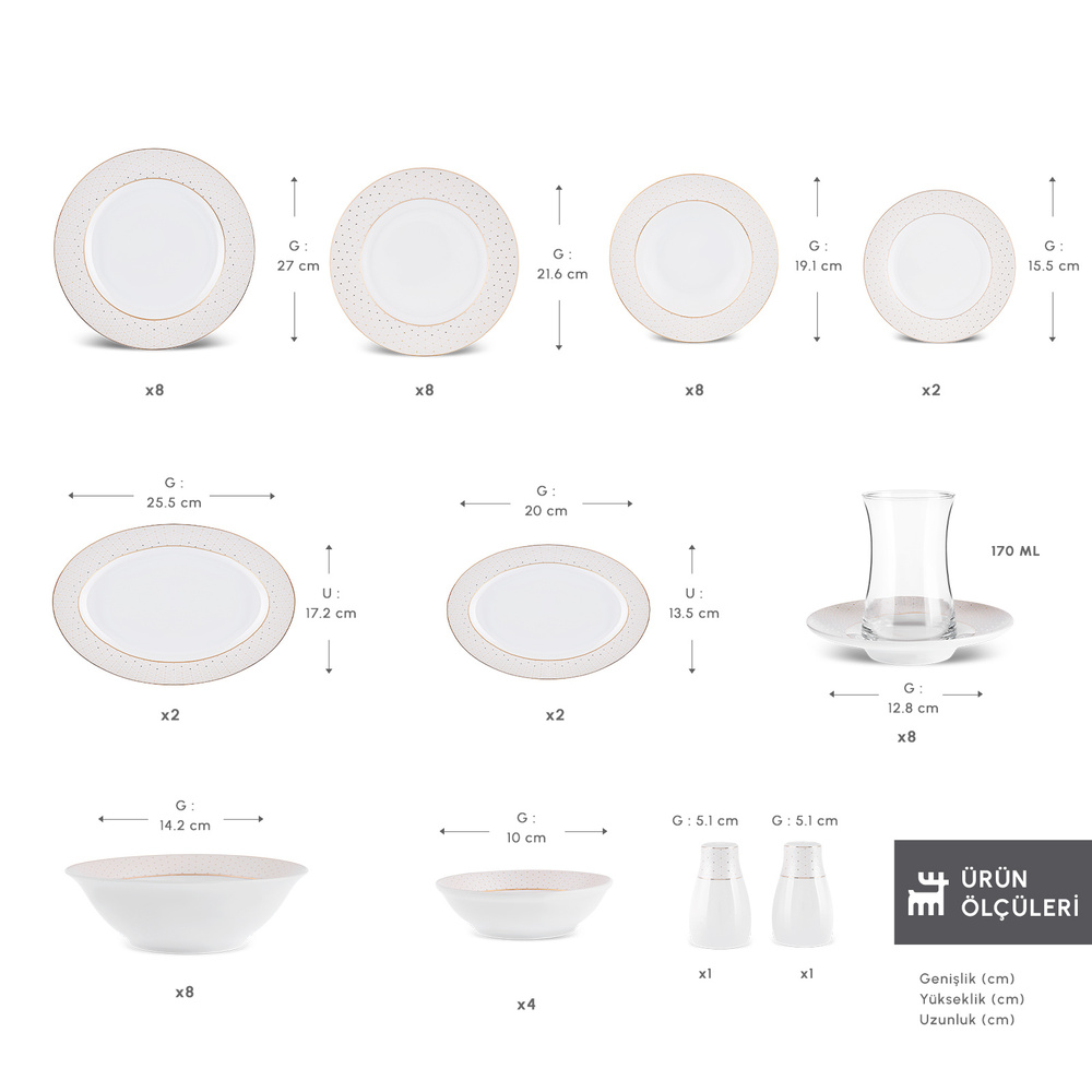Emsan Elegance Bone Alessa 60 Parça 8 Kişilik Yemek Takımı ve Kahvaltı Seti görseli 2