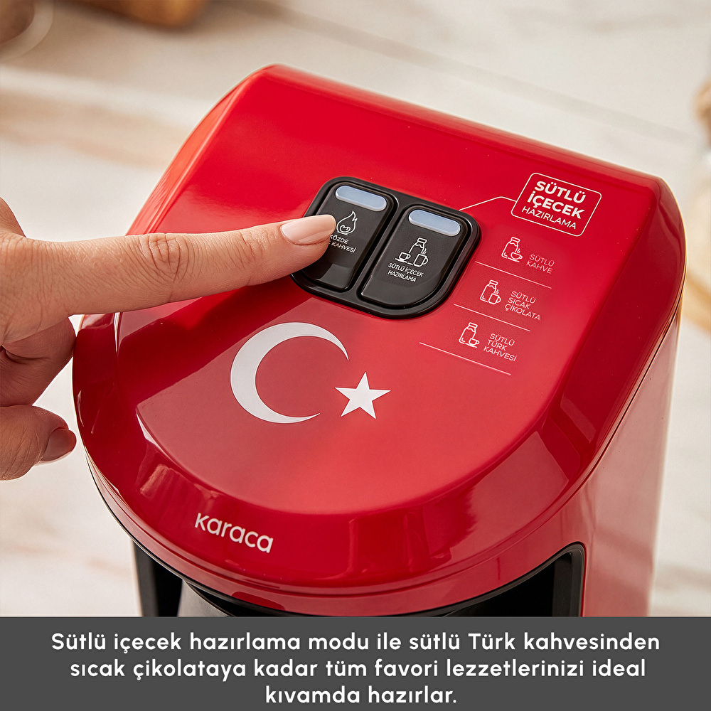 Karaca Hatır Hüps Türkiye Marş Söyleyen 5 Fincan Kapasiteli Sütlü Türk Kahve Makinesi Bayrak Kırmızısı görseli 9
