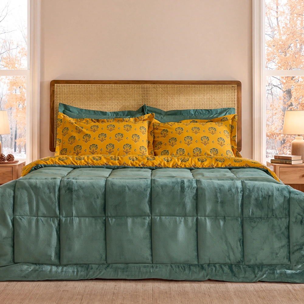 Karaca Home Harvest %100 Pamuk Welsoft Çift Kişilik Comfort Set Yeşil görseli 1