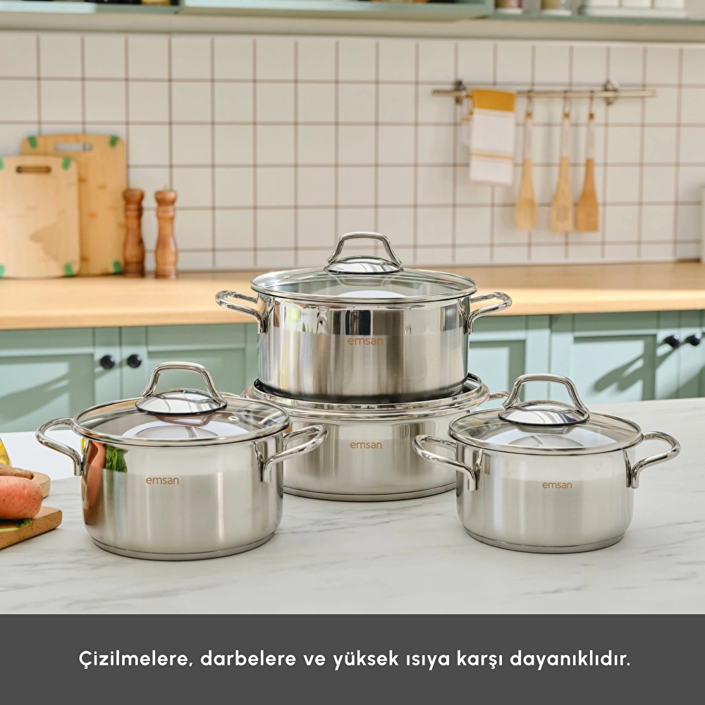 Emsan Belen 8 Parça Çelik Tencere Seti görseli 4