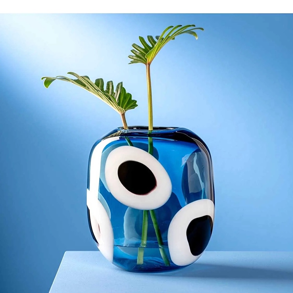 Leonardo Occhi Blu El Yapımı Premium Dekoratif Vazo 21 cm görseli 1