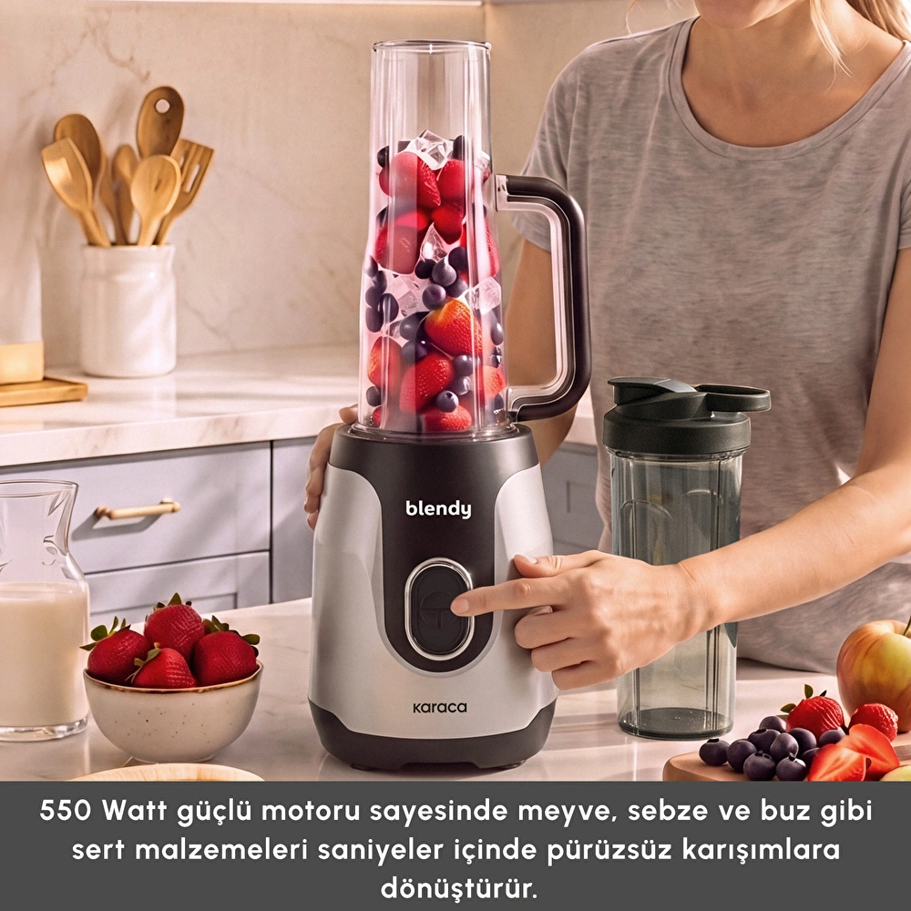 Karaca Blendy Personal Kişisel Kulplu Smoothie Blender Çift Hazneli Silver görseli 4