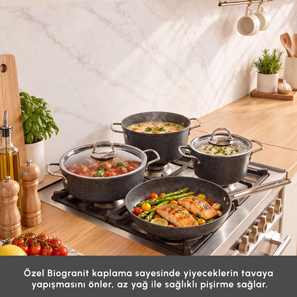 Emsan Biogranit Yaren 7 Parça Tencere Seti görseli 4