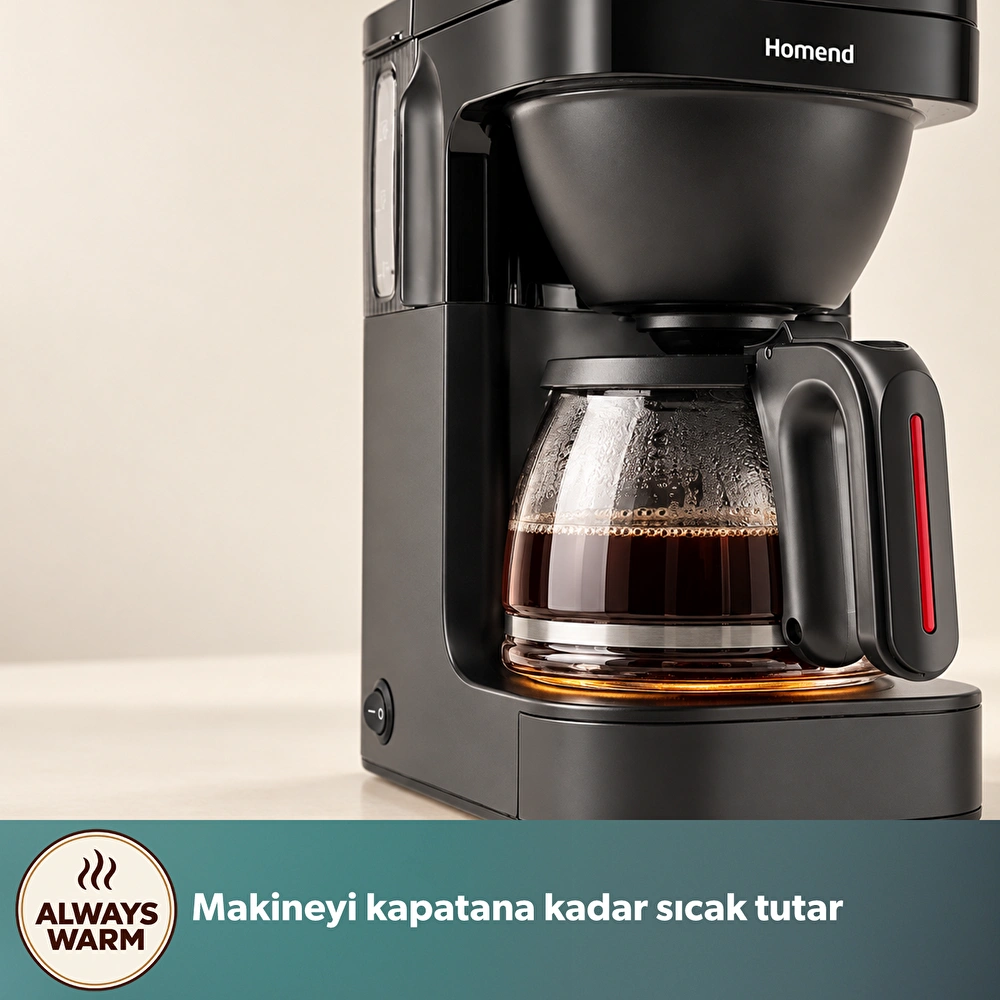 Homend Take 5 Brew 5019H Filtre Kahve ve Çay Demleme Makinesi Siyah görseli 3