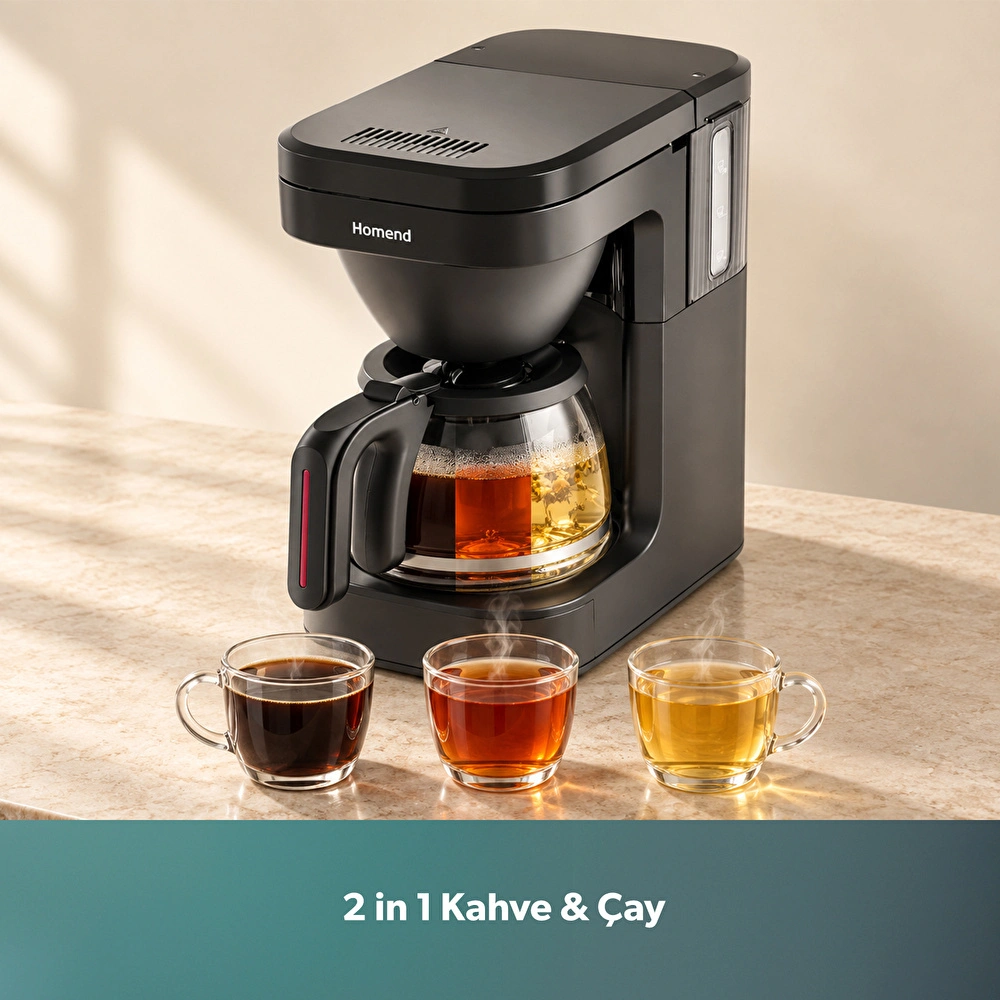 Homend Take 5 Brew 5019H Filtre Kahve ve Çay Demleme Makinesi Siyah görseli 6