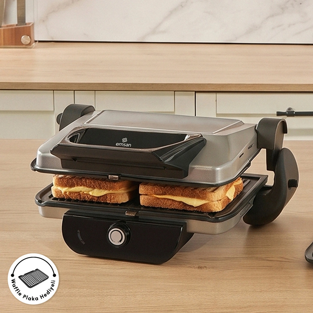 Emsan Future Combo Tost Makinesi Ekstra Waffle Plaka Hediyeli Silver görseli 1