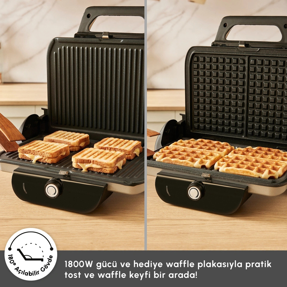 Emsan Future Combo Tost Makinesi Ekstra Waffle Plaka Hediyeli Silver görseli 3