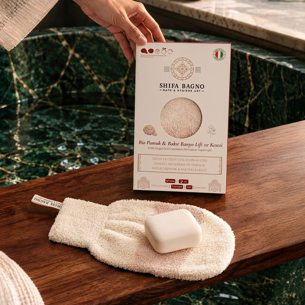 Shifa Bagno Bio Pamuk  & Bakır Banyo Lifi ve Kesesi görseli 2