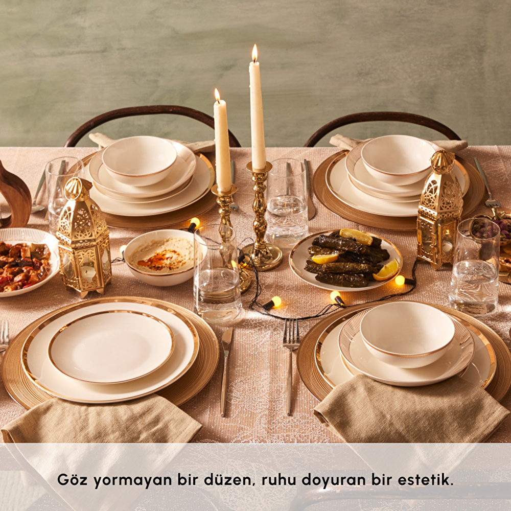 Karaca Forever Bone Gold Line 24 Parça 6 Kişilik Yemek Takımı görseli 3