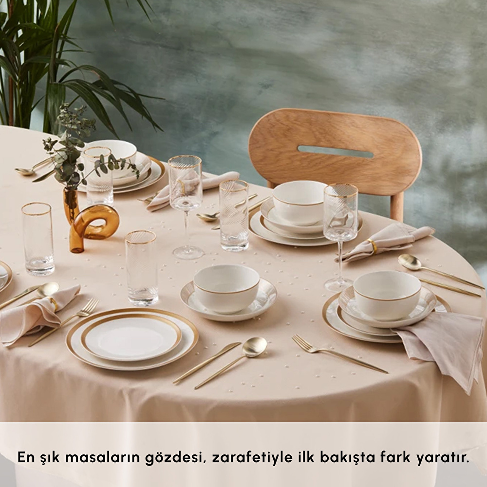 Karaca Forever Bone Gold Line 24 Parça 6 Kişilik Yemek Takımı görseli 5