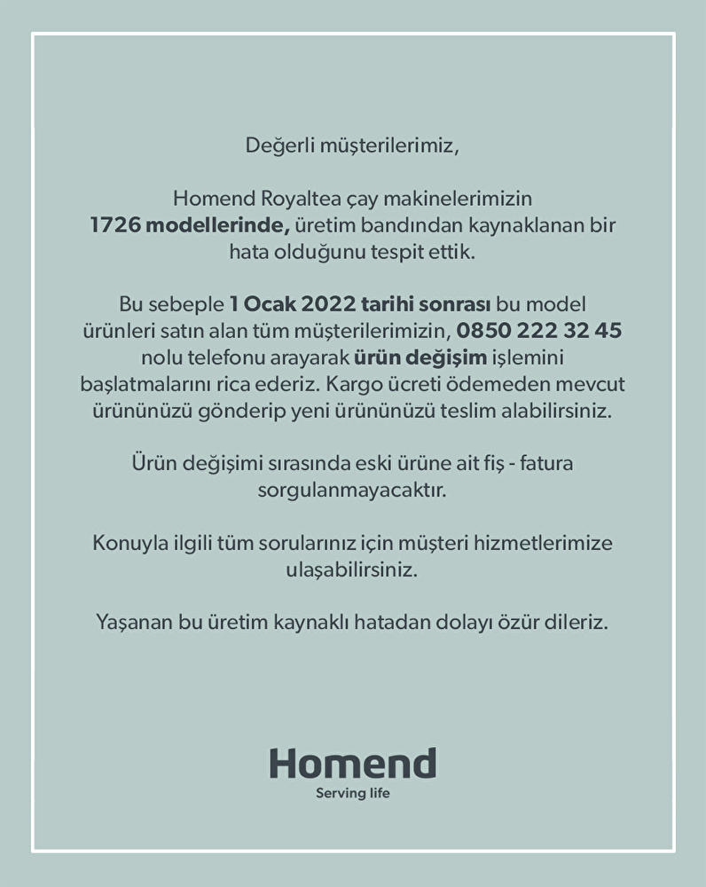 Homend Royaltea 1726H Siyah Konuşan Çay Makinesi görseli 2