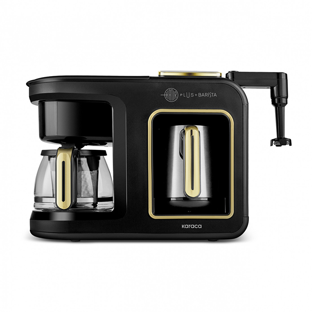 Karaca Hatır Plus Barista Steel 6 in 1 Konuşan Latte Cappuccino ve Közde Türk Kahve Makinesi Mineral Gold videosu