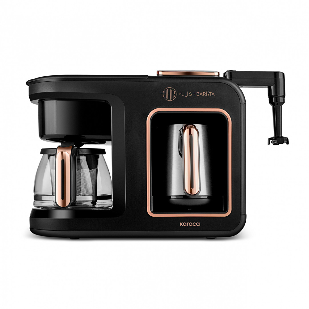 Karaca Hatır Plus Barista Steel 6 in 1 Konuşan Latte Cappuccino ve Közde Türk Kahve Makinesi Black Copper videosu