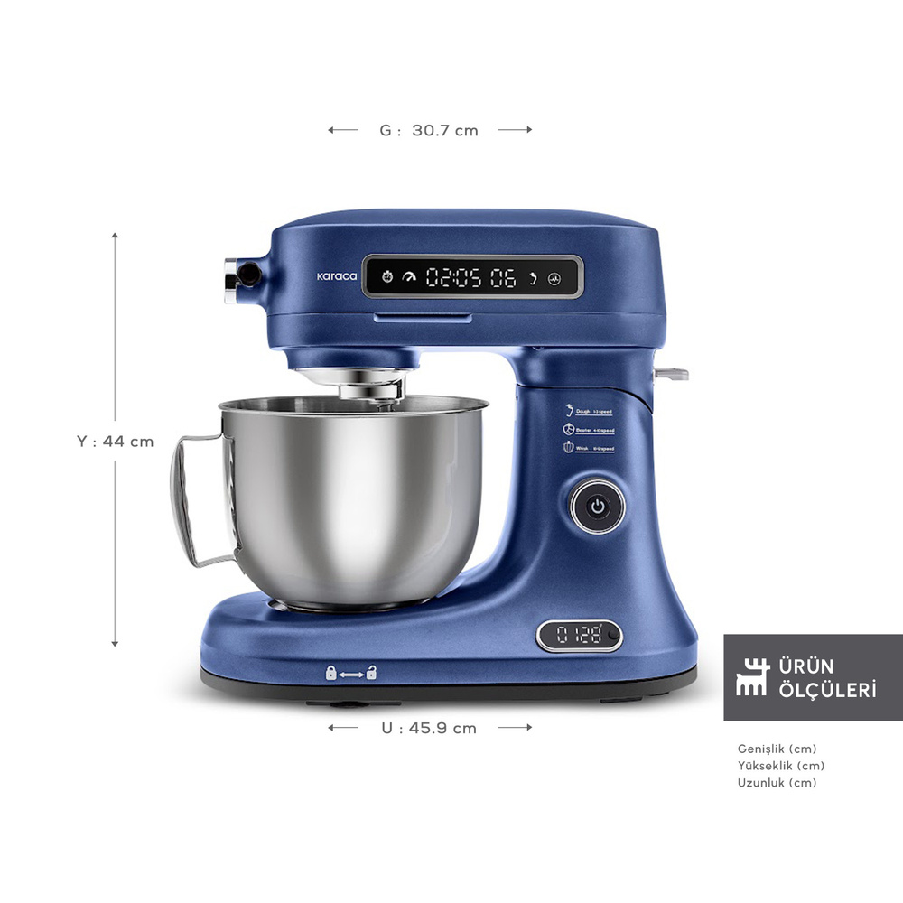 Karaca Pro Artisan Tartılı Dijital Ekran Zaman Ayarlı Döküm Hamur Yoğurma Makinesi Midnight Sapphire 5L görseli 2