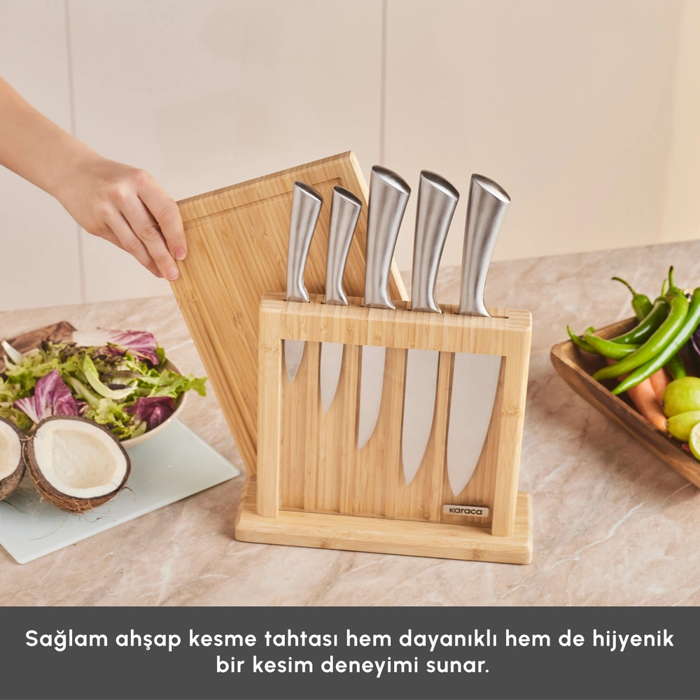 Karaca Samuray Nagoya Vigor Japon Çeliği 7 Parça Bıçak Seti Ve Kesme Tahtası görseli 4