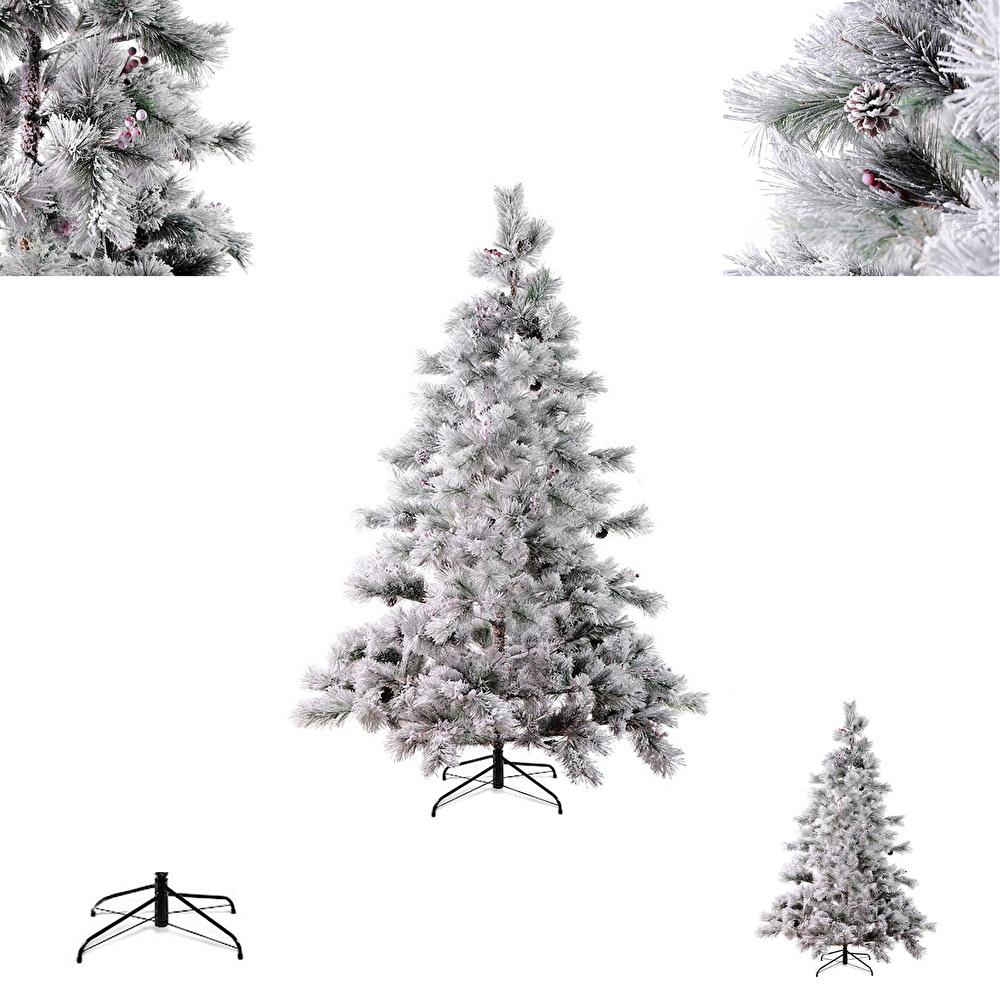 Karaca New Year Yılbaşı Karlı Kozalak ve Çiçekli Çam Ağacı 1030 Dal 210 cm görseli 3