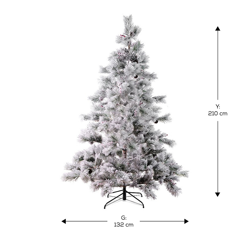 Karaca New Year Yılbaşı Karlı Kozalak ve Çiçekli Çam Ağacı 1030 Dal 210 cm görseli 2