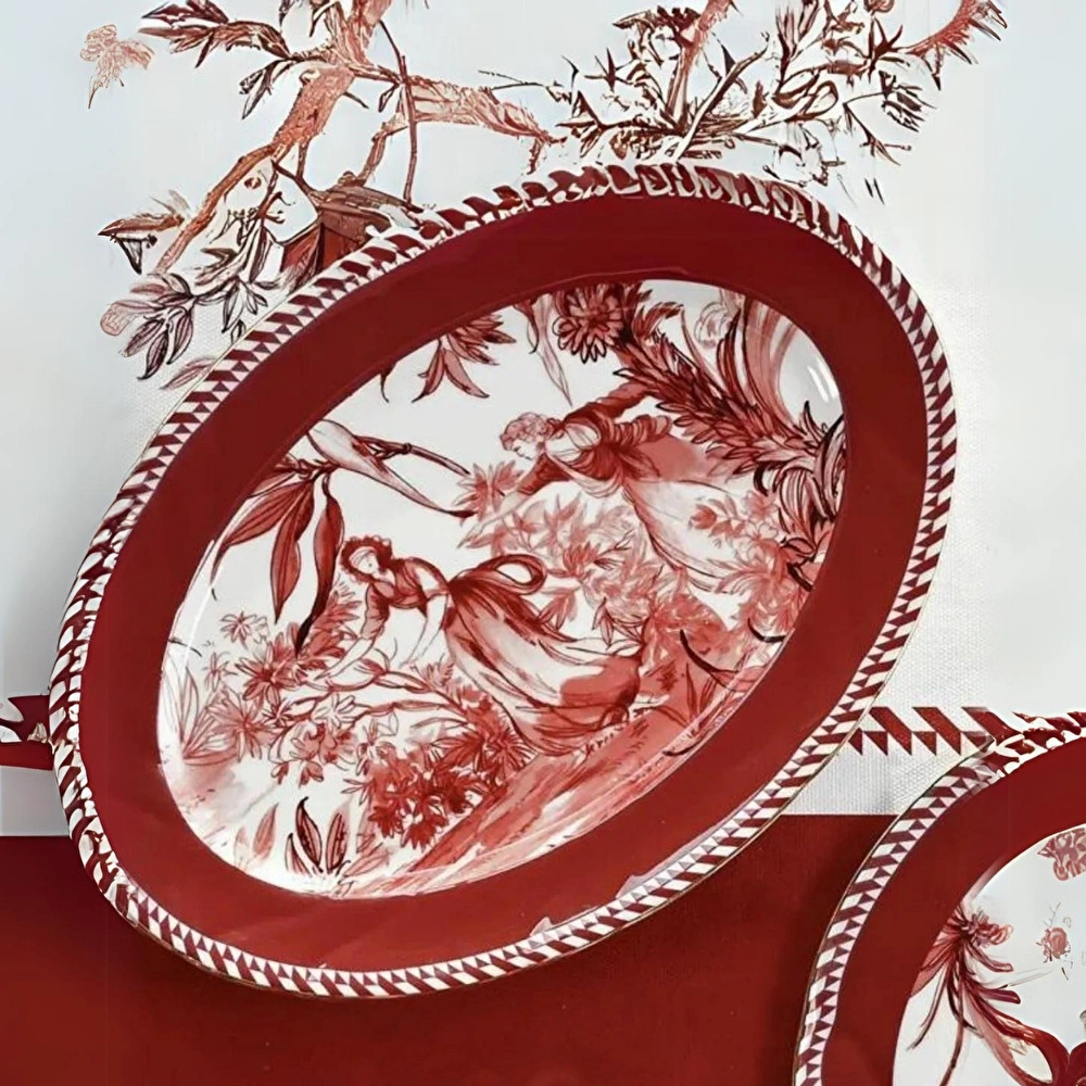 Baci Milano Le Rouge Porselen Oval Tabak 36x26 cm görseli 1