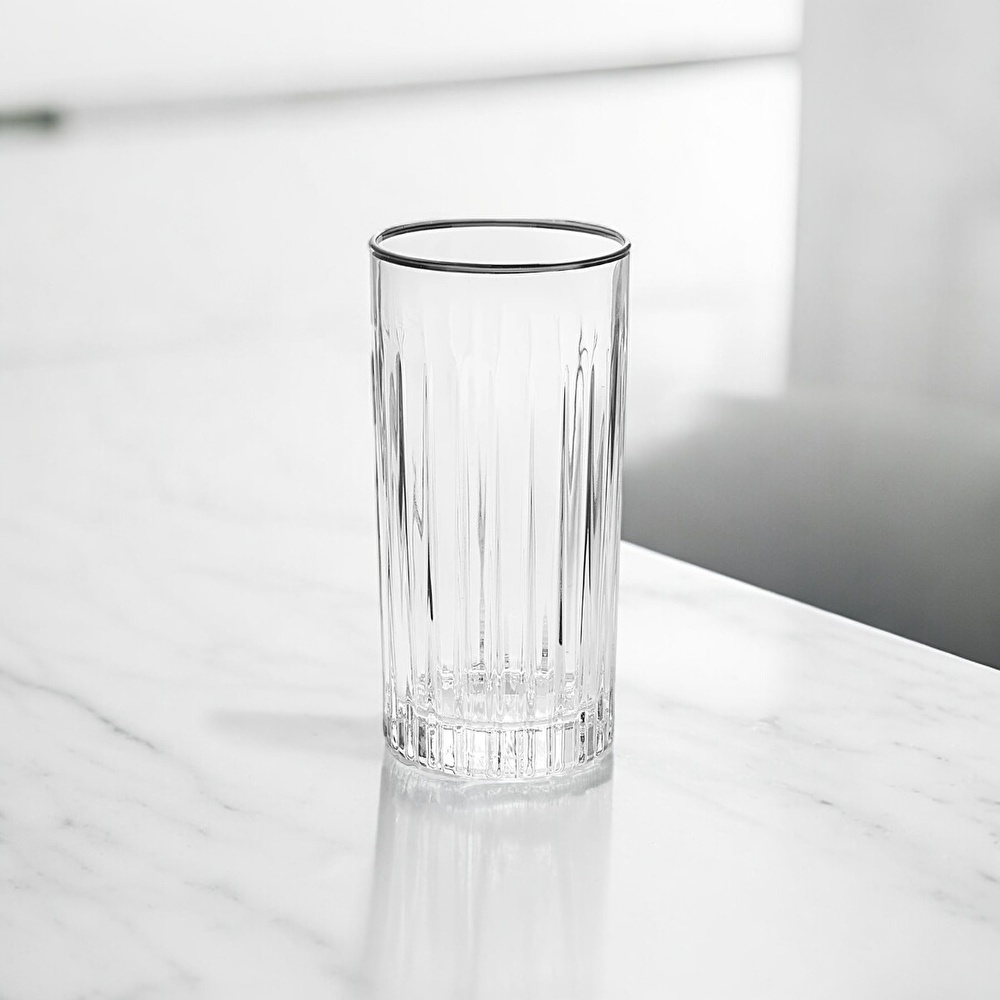 RCR Timeless Yüksek Kalite Cam 6'lı Platin Rimli Meşrubat Bardağı Seti 440 ml görseli 1