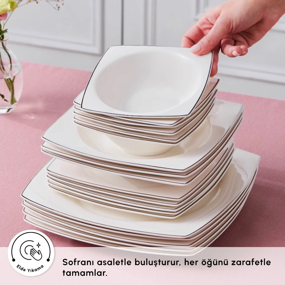 Karaca Square Bone Jamie 53 Parça 12 Kişilik Yemek Takımı Platin görseli 7